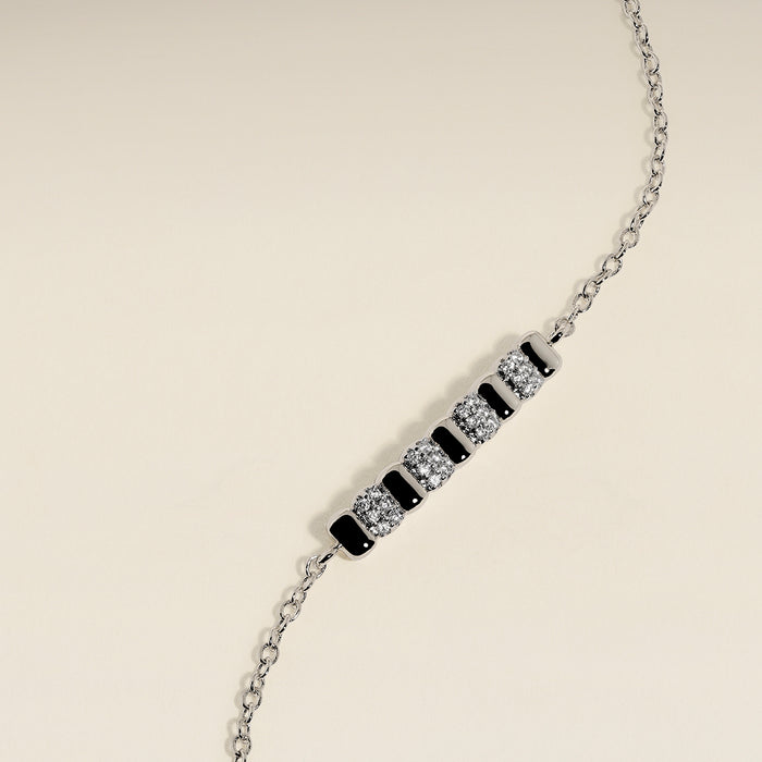Crystal Ridged Bar Pendant Bracelet in Silver