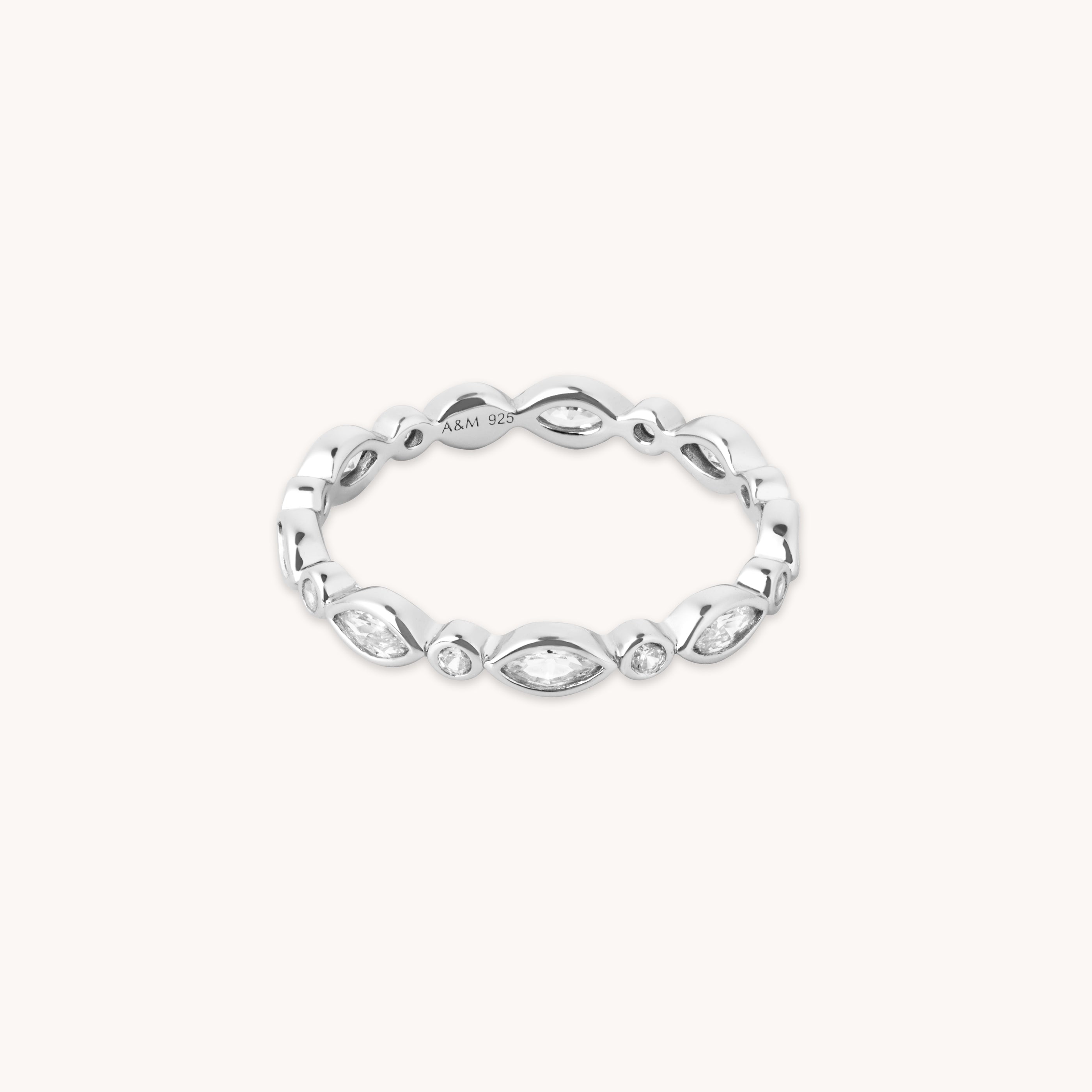 Navette Crystal Band Ring in Silver