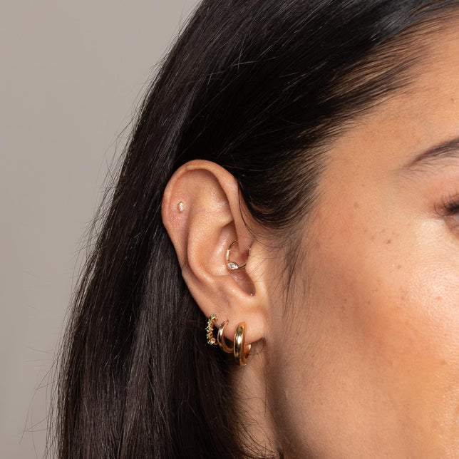 Navette Crystal Barbell in Gold worn