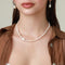 Pearl Beaded T-Bar Necklace in Silver worn