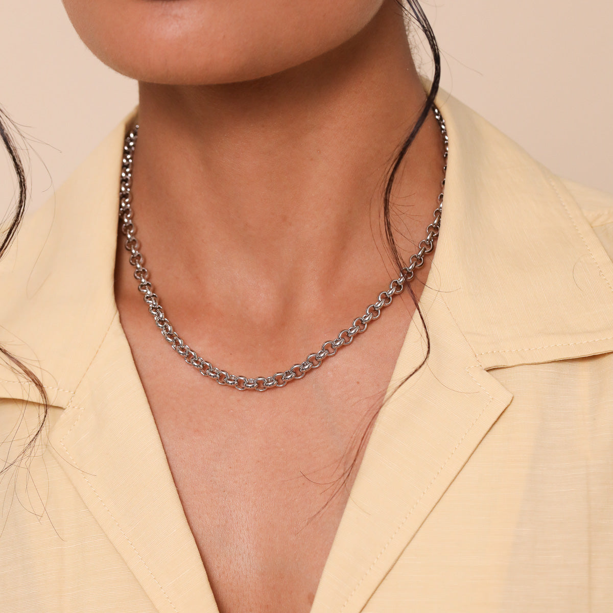 Rolo Chain Necklace in Silver worn