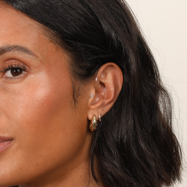 Cosmic Star Crystal Piercing Stud in Solid Gold worn