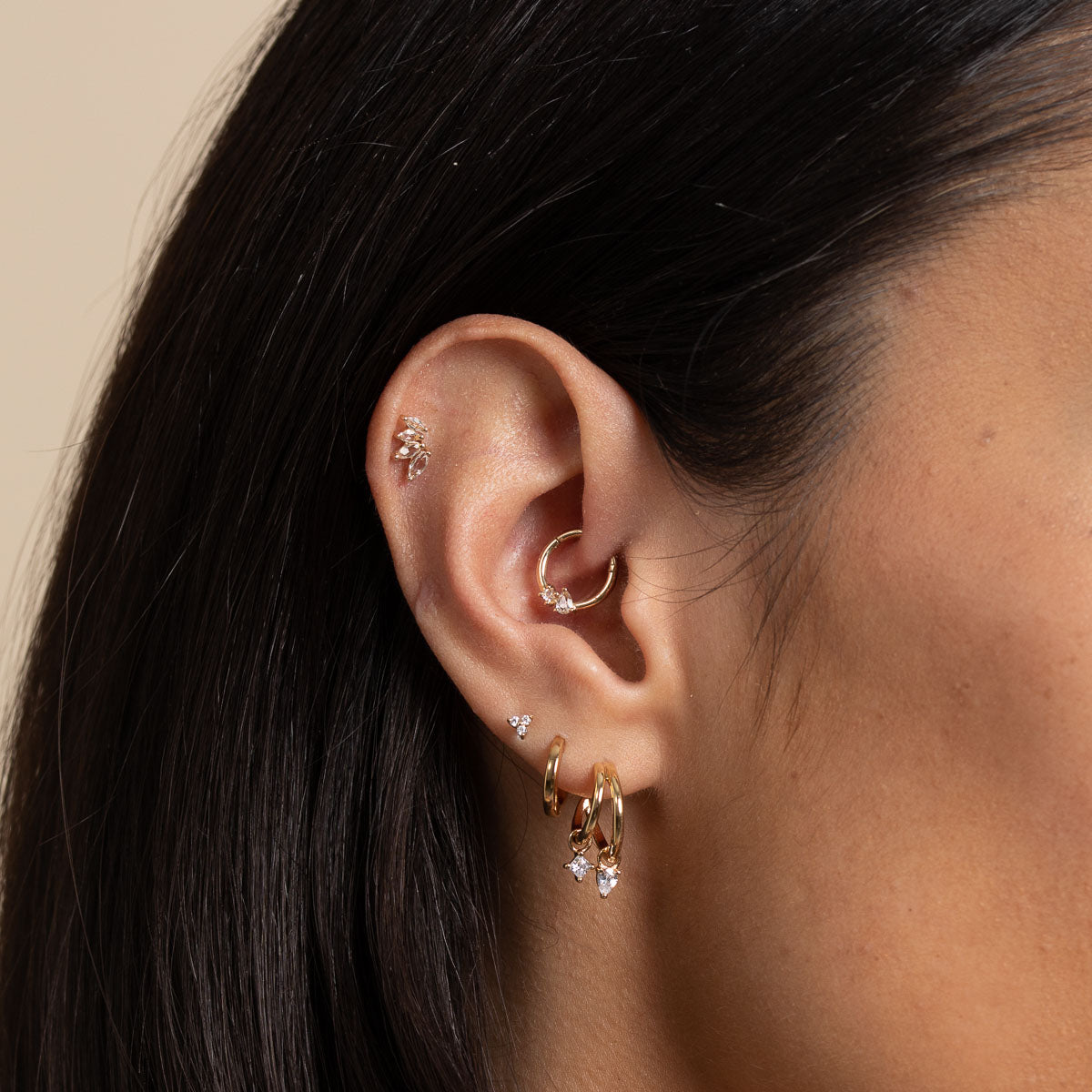 April White Topaz - Cluster Topaz Daith Hoop in Solid Gold - Daith Piercing Hoop - Astrid &amp; Miyu