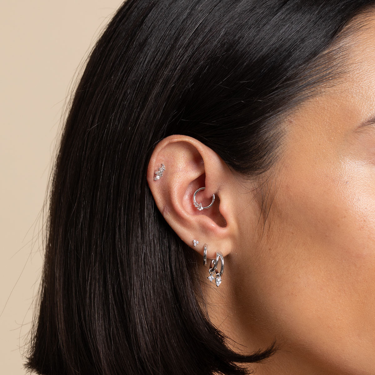 Cluster Topaz Solid White Gold Daith Hoop Astrid & Miyu Earrings