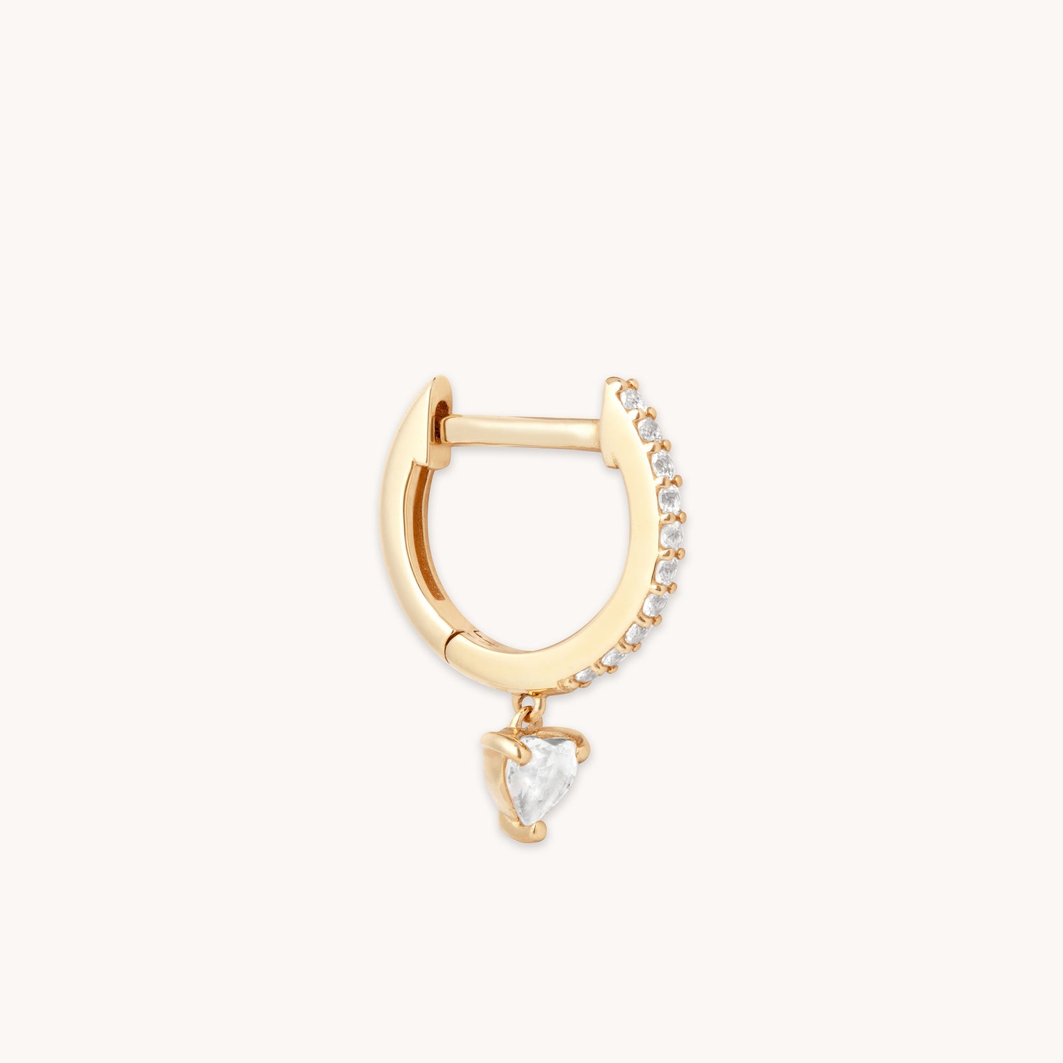 Earrings - Heart Gem Drop Piercing Hoop in Solid Gold - Piercing Hoop - Astrid &amp; Miyu