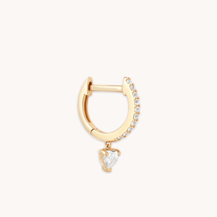 Earrings - Heart Gem Drop Piercing Hoop in Solid Gold - Piercing Hoop - Astrid &amp; Miyu