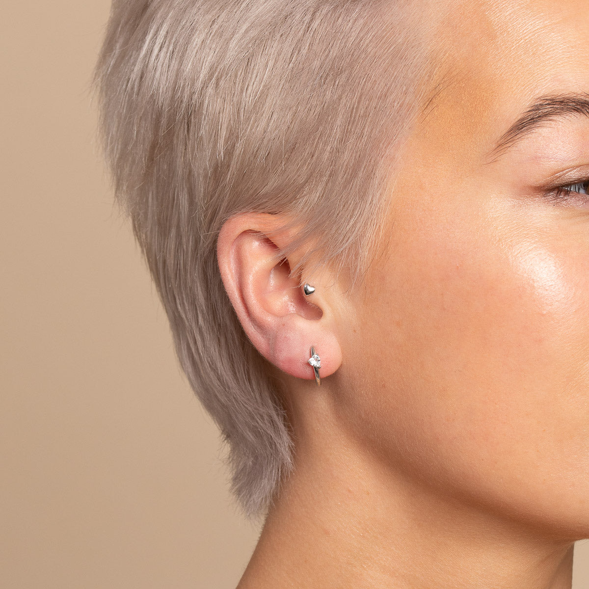 Conch Piercing Jewellery - Heart Piercing Stud in Solid White Gold - - Astrid &amp; Miyu