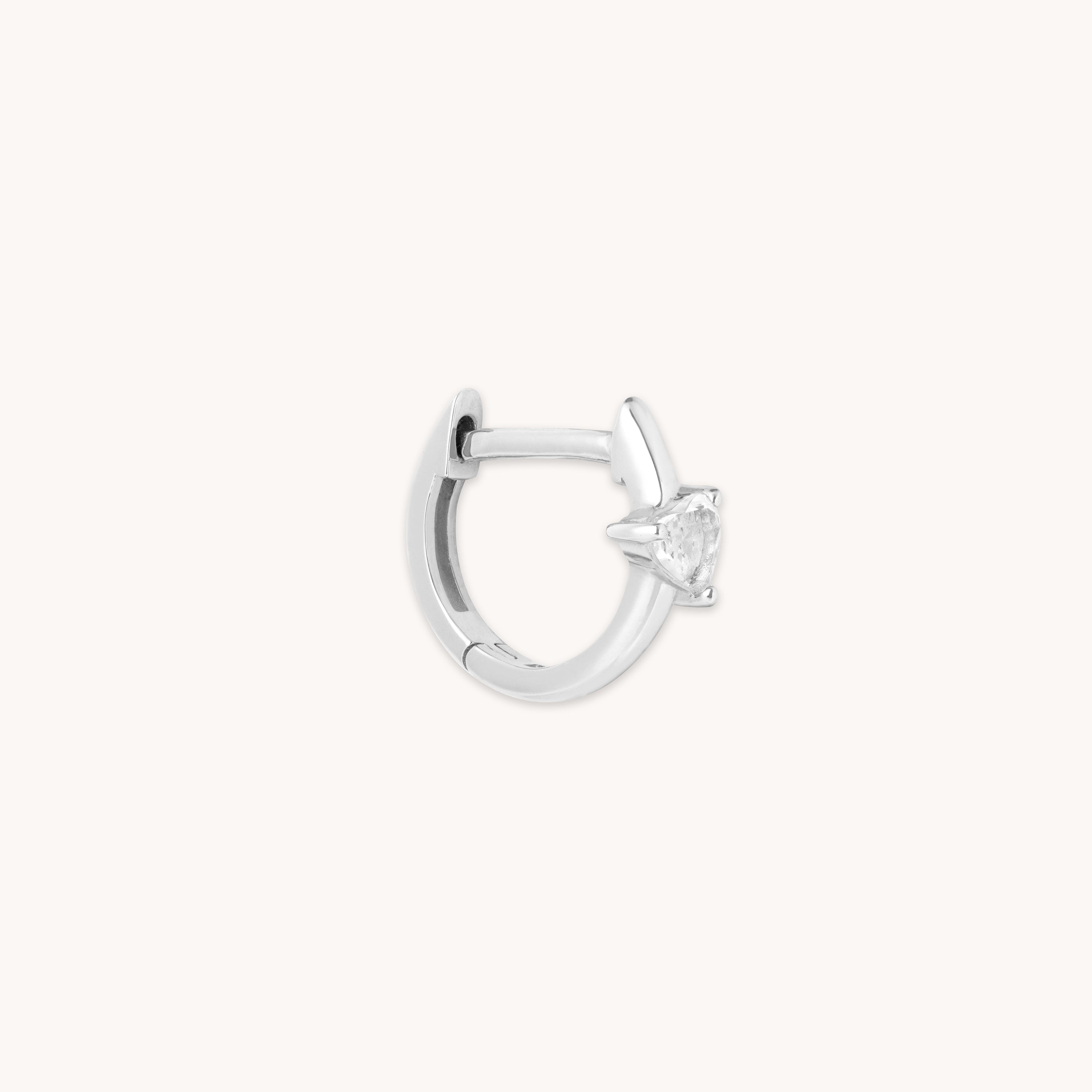 Earrings - Heart Gem Piercing Hoop in Solid White Gold - Piercing Hoop - Astrid &amp; Miyu