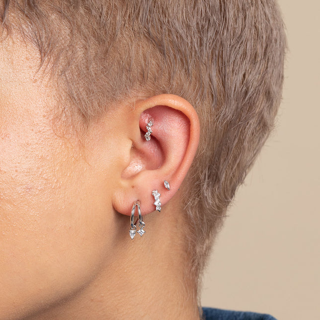 April White Topaz - Cluster Topaz Rook Hoop in Solid White Gold - Rook Piercing Hoop - Astrid & Miyu