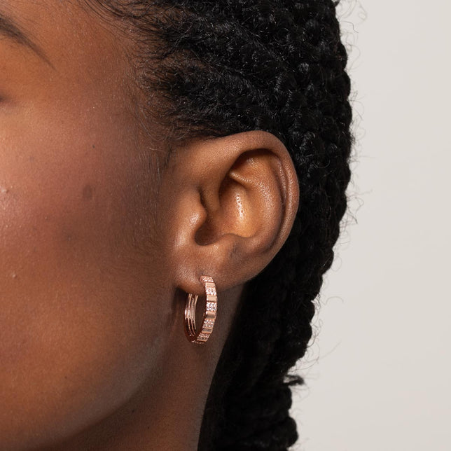 Pleated Crystal Hoops in Rose Gold worn