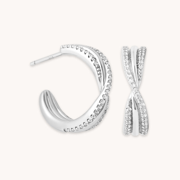Twist Pavé Hoops in Silver - Hoop Earrings - Astrid &amp; Miyu