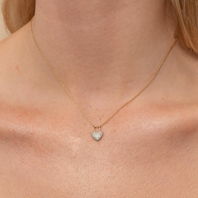 Heart Pave Pendant Necklace in Gold worn