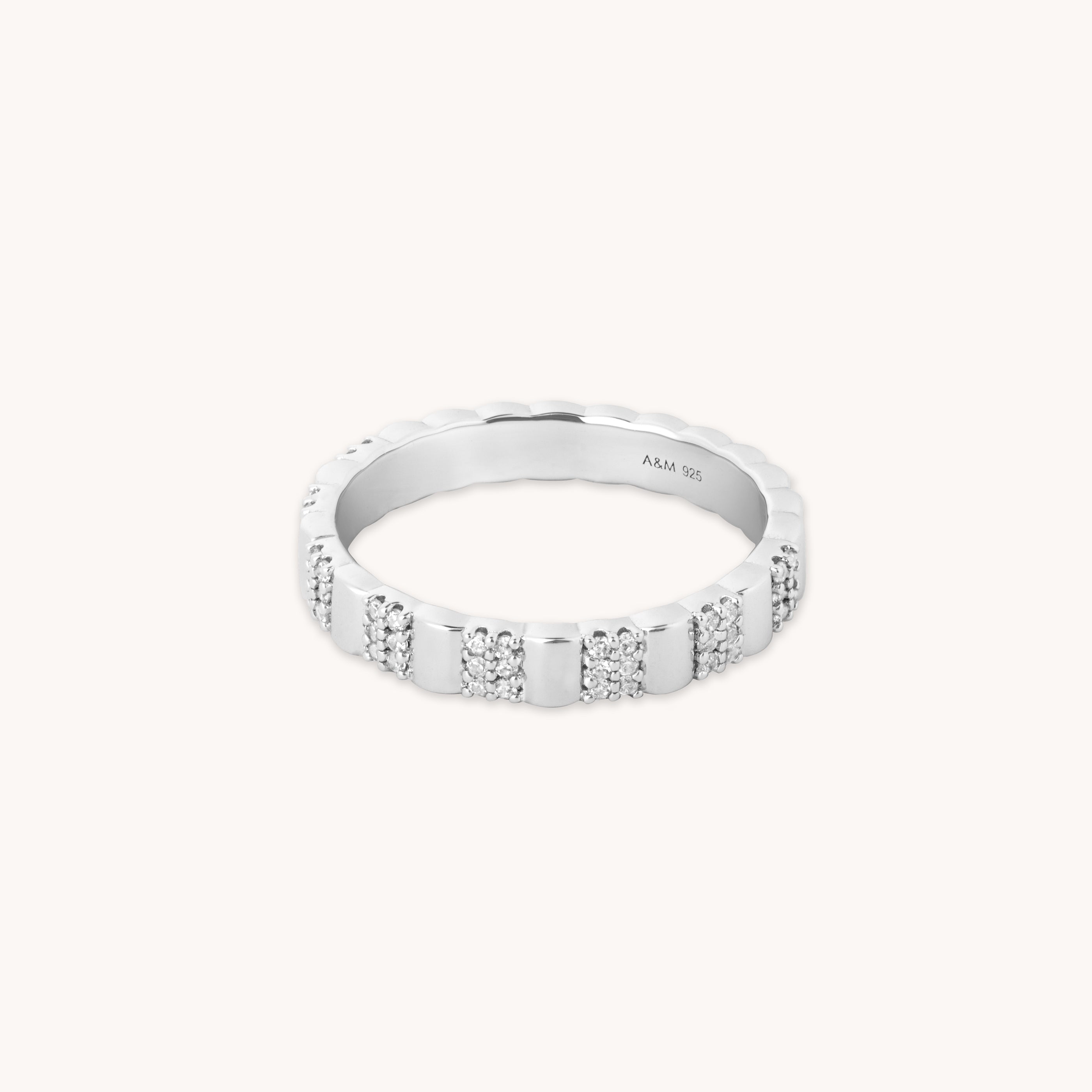 Pleated Silver Crystal Band Ring | Astrid & Miyu Rings