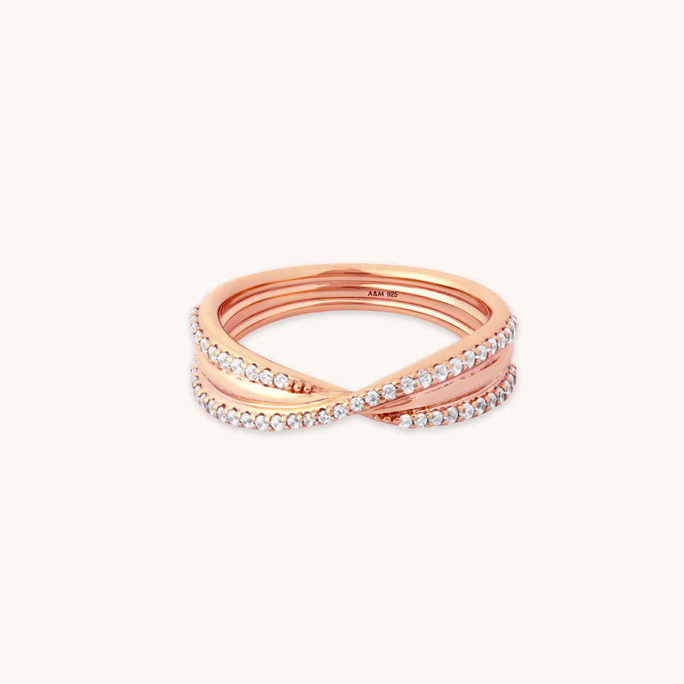18k Rose Gold Plated Jewellery - Twist Pavé Ring in Rose Gold - Band Ring - Astrid &amp; Miyu