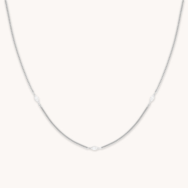 Station Navette Crystal Necklace in Silver