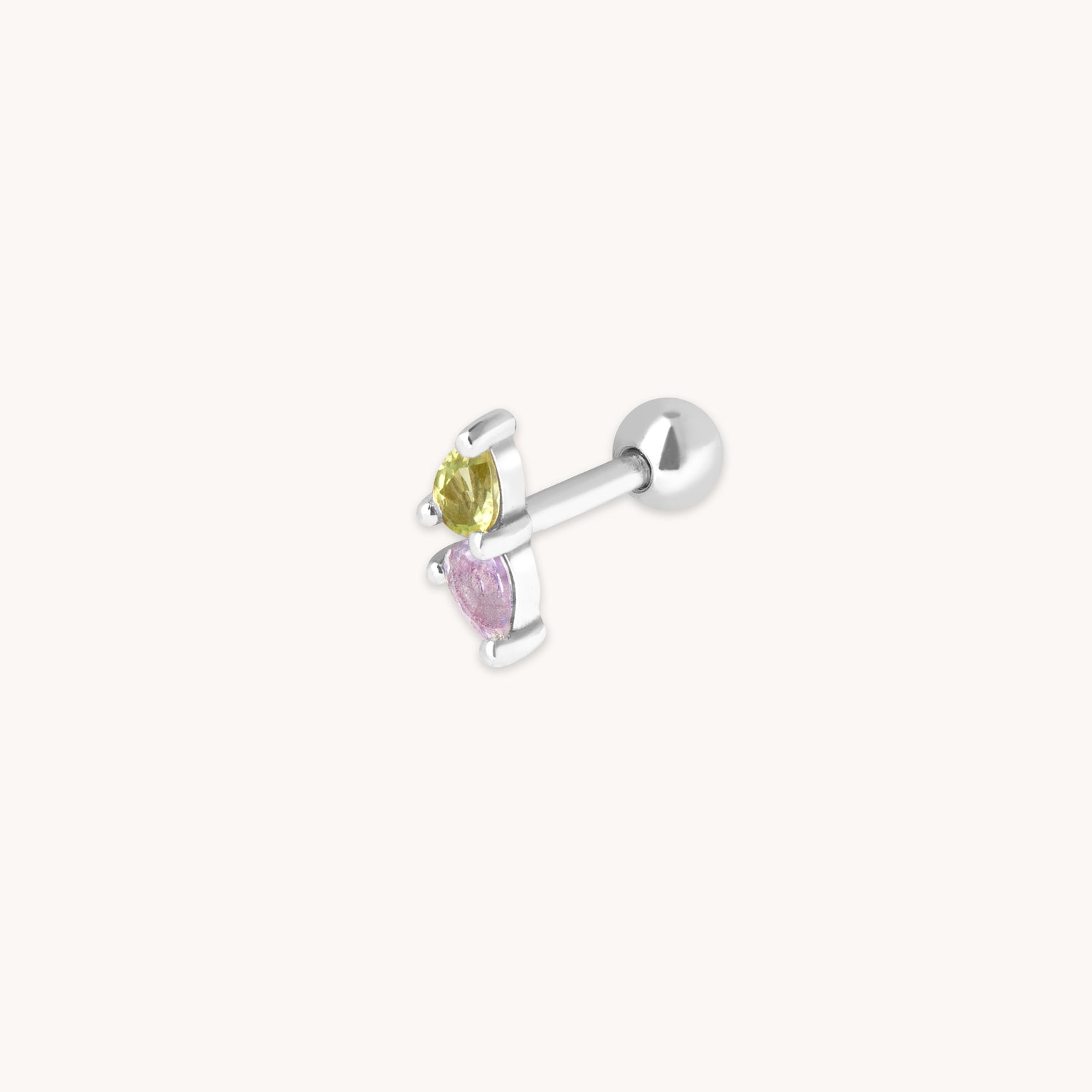 February Amethyst - Olivine & Amethyst Barbell in Silver - Barbell Earring - Astrid &amp; Miyu