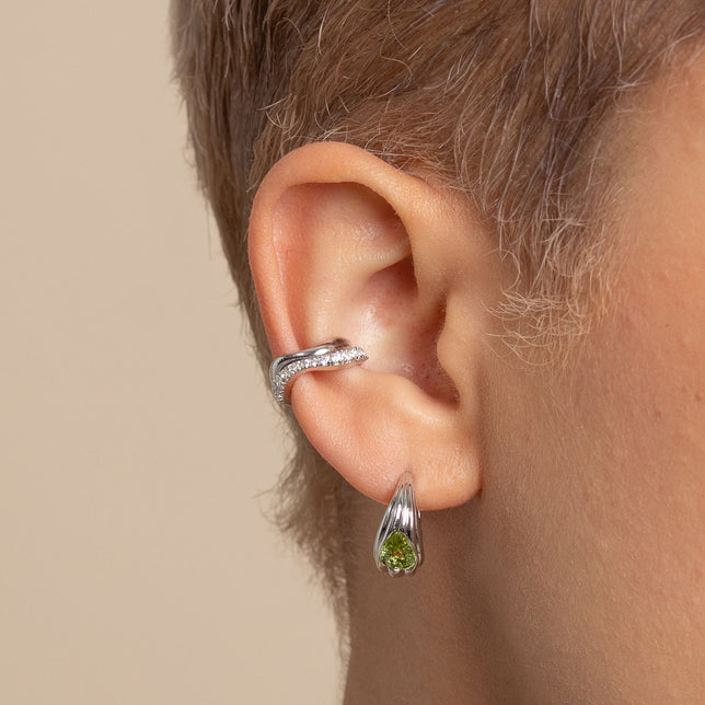 Olivine Wave Dome Hoops in Silver