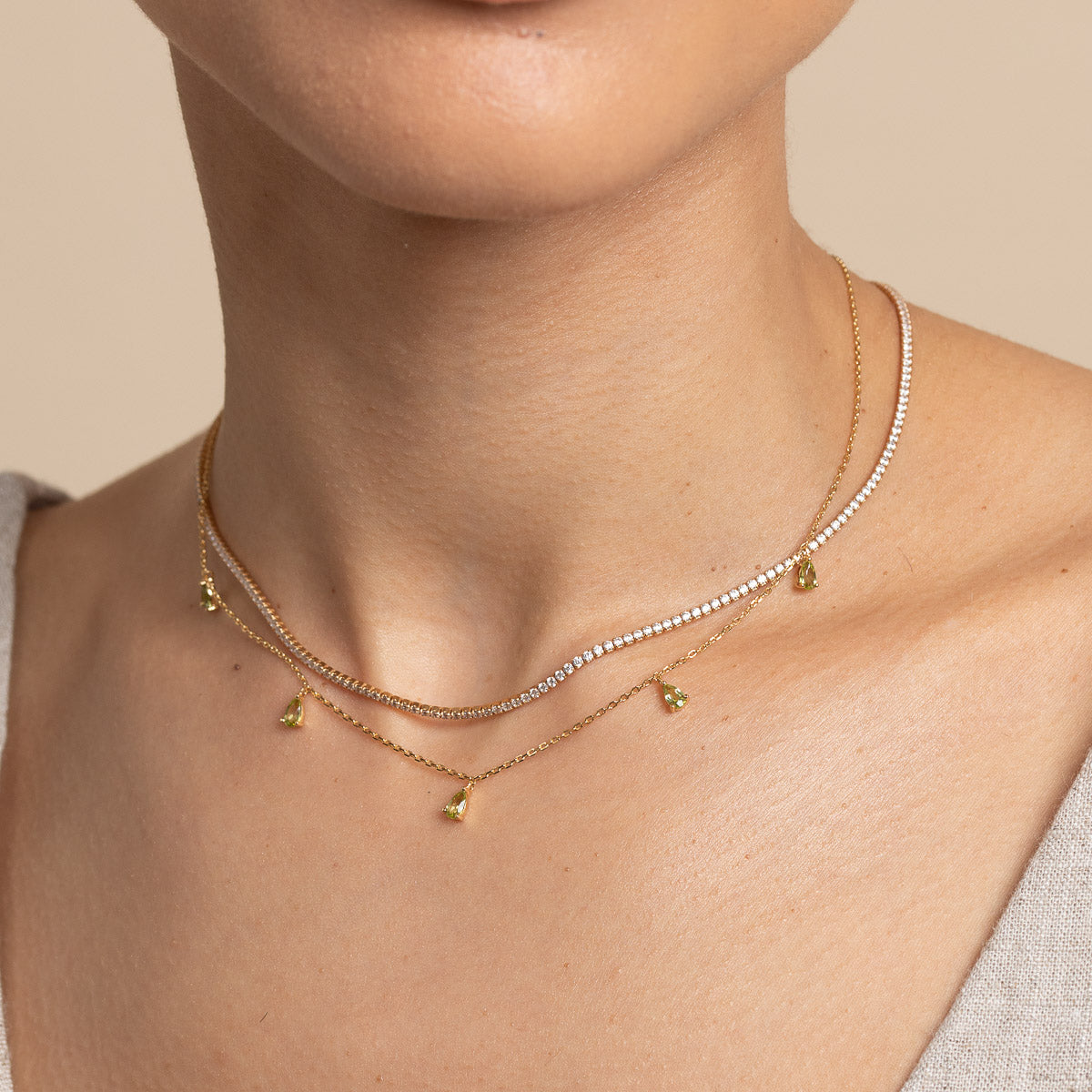 18k Gold Plated Jewellery - Olivine Charm Necklace in Gold - Pendant Necklace - Astrid &amp; Miyu