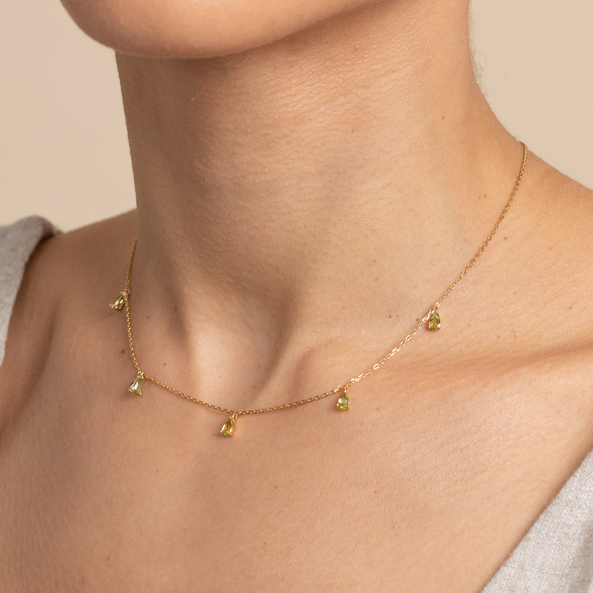 18k Gold Plated Jewellery - Olivine Charm Necklace in Gold - Pendant Necklace - Astrid &amp; Miyu
