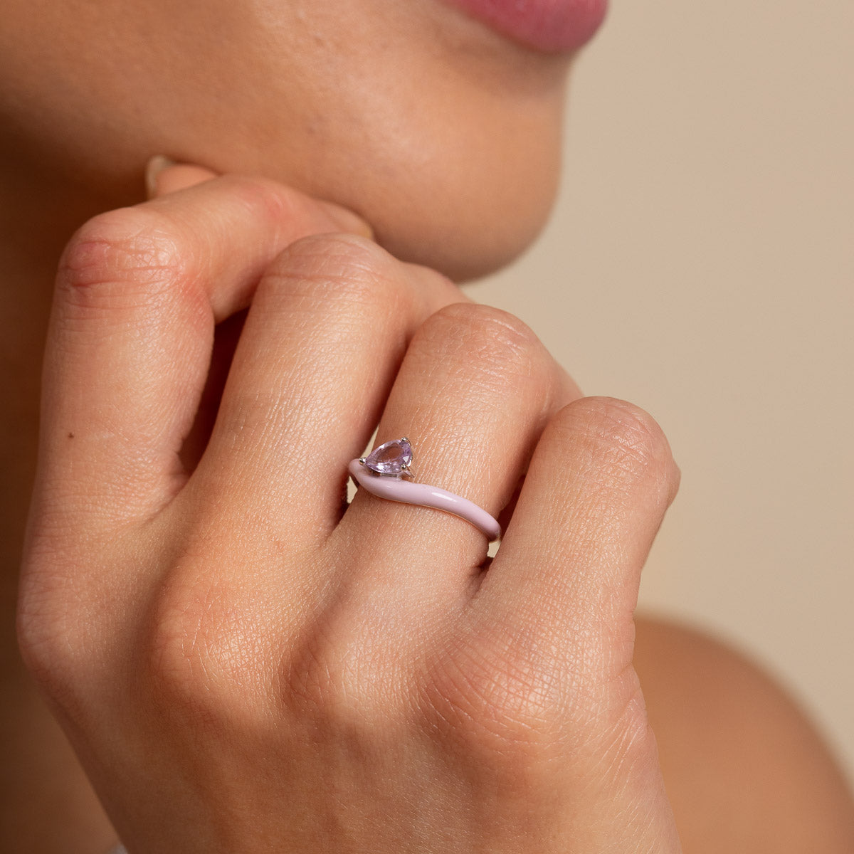 Enamel Jewellery - Amethyst Enamel Wave Ring in Silver - Stacking Ring - Astrid &amp; Miyu