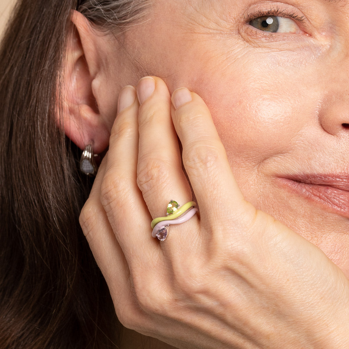 Enamel Jewellery - Amethyst Enamel Wave Ring in Silver - Stacking Ring - Astrid &amp; Miyu