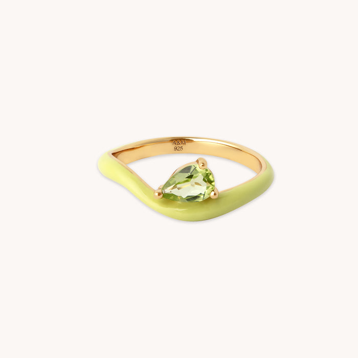 18k Gold Plated Jewellery - Olivine Enamel Wave Ring in Gold - Rings - Astrid &amp; Miyu