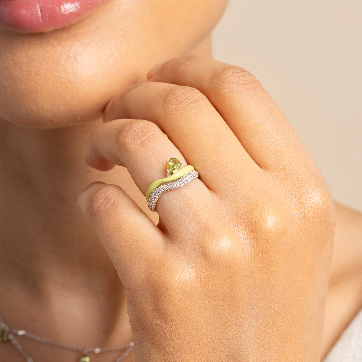 Enamel Jewellery - Olivine Enamel Wave Ring in Silver - Rings - Astrid &amp; Miyu