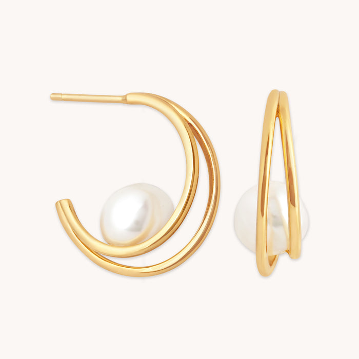 Opulent Pearl Hoops in Gold