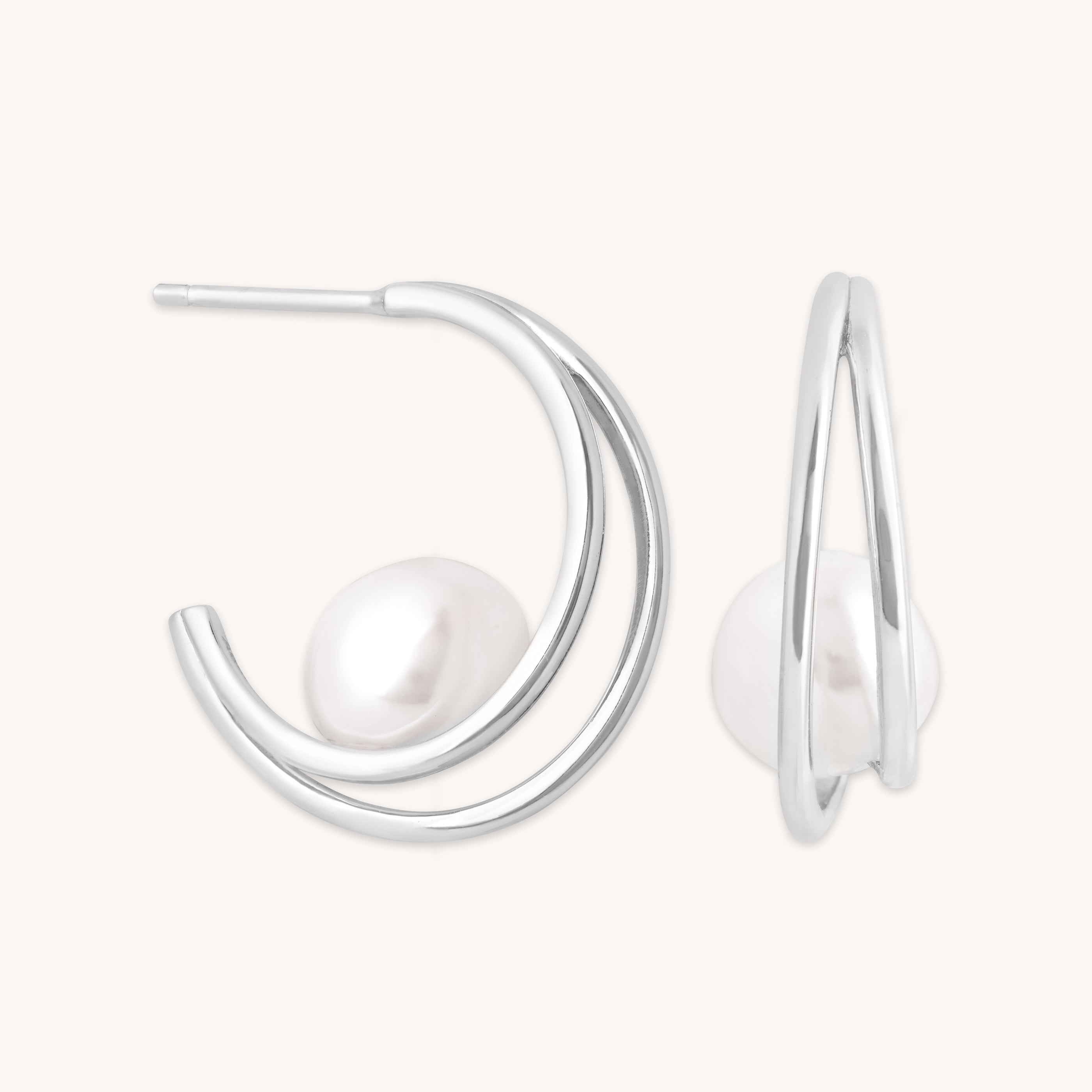 Opulent Pearl Hoops in Silver