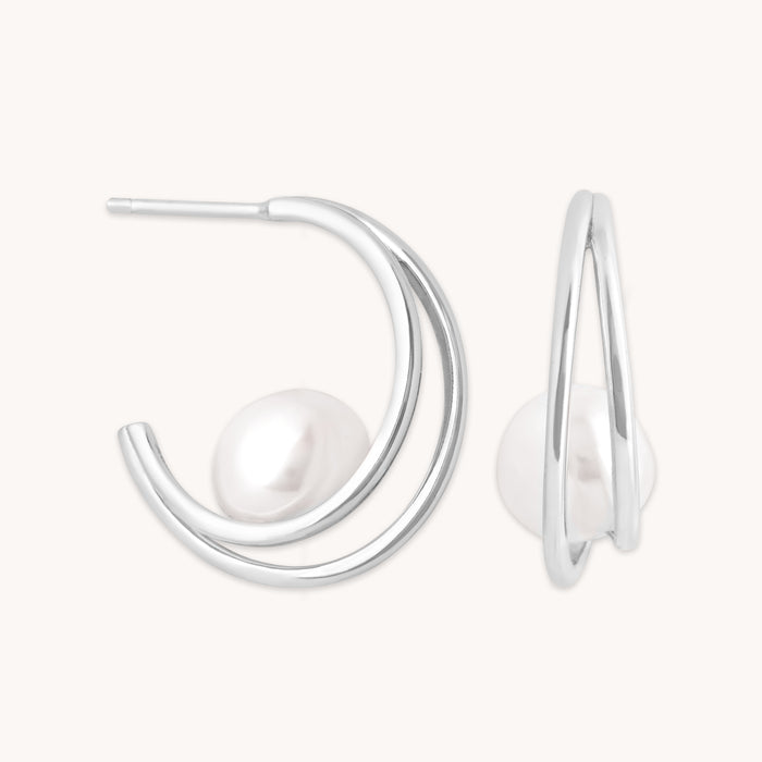 Opulent Pearl Hoops in Silver