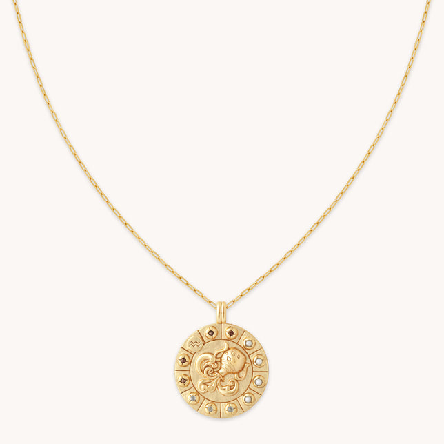 Bold Zodiac Aquarius Pendant Necklace in Gold