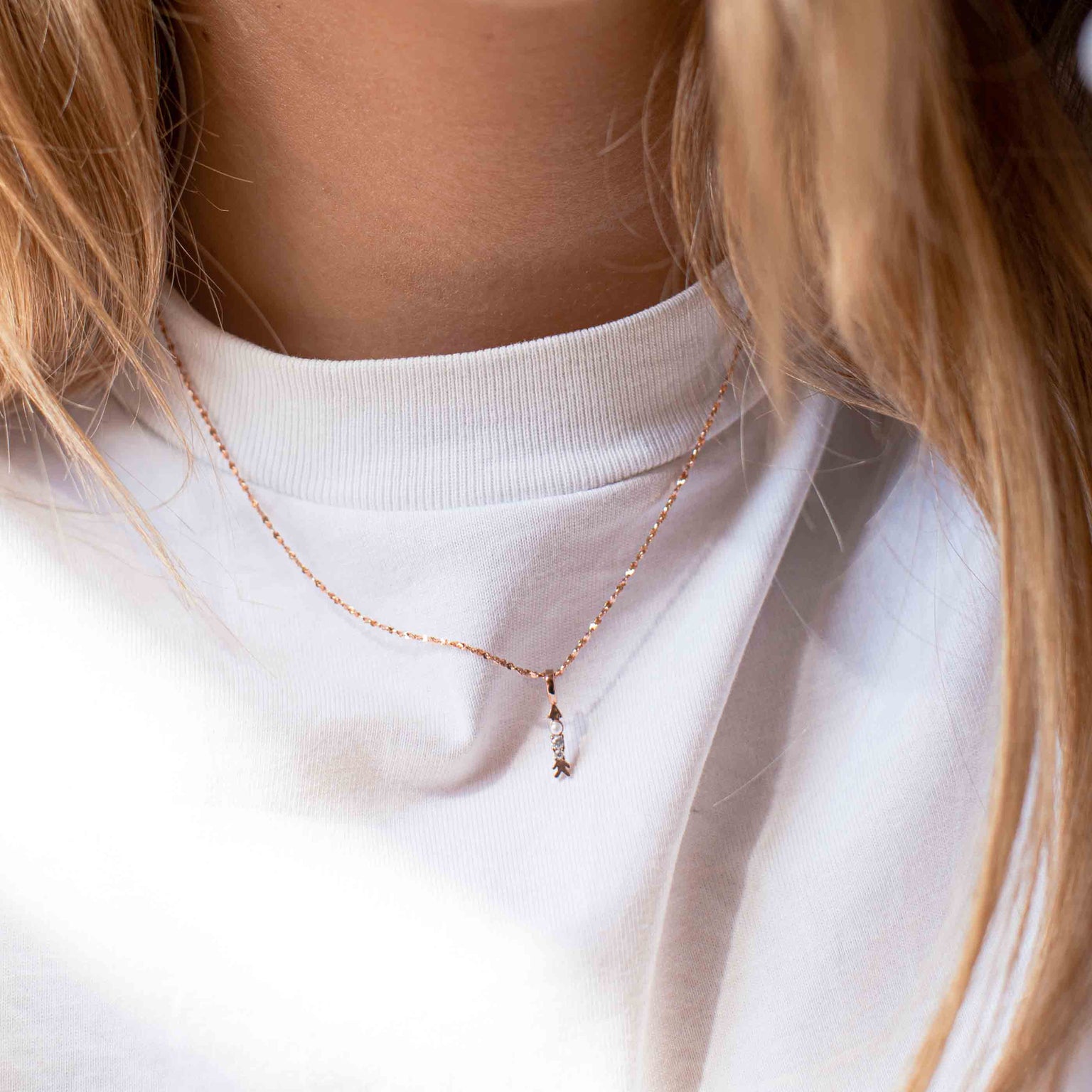 Arrow Necklace Charm in Gold on fine twist chain