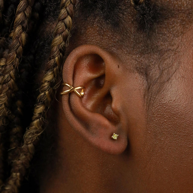 18k Gold Plated Jewellery - August Birthstone Stud Earrings in Gold with Peridot CZ - Stud Earrings - Astrid & Miyu