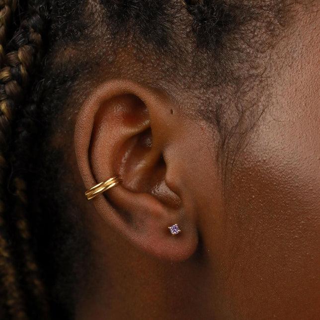 18k Gold Plated Jewellery - February Birthstone Stud Earrings in Gold with Amethyst CZ - Stud Earrings - Astrid & Miyu