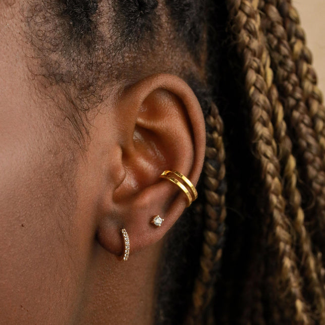 18k Gold Plated Jewellery - March Birthstone Huggies in Gold with Aquamarine CZ - Huggies - Astrid & Miyu