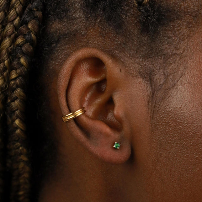 18k Gold Plated Jewellery - May Birthstone Stud Earrings in Gold with Emerald CZ - Stud Earrings - Astrid & Miyu