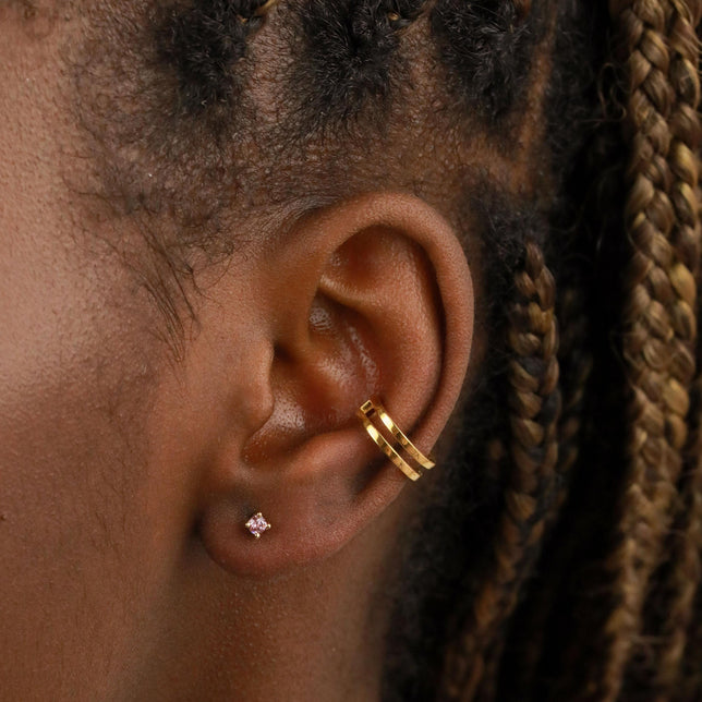 18k Gold Plated Jewellery - October Birthstone Stud Earrings in Gold with Pink Tourmaline CZ - Stud Earrings - Astrid & Miyu