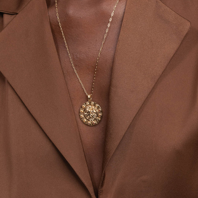 Leo Bold Zodiac Pendant Necklace in Gold worn