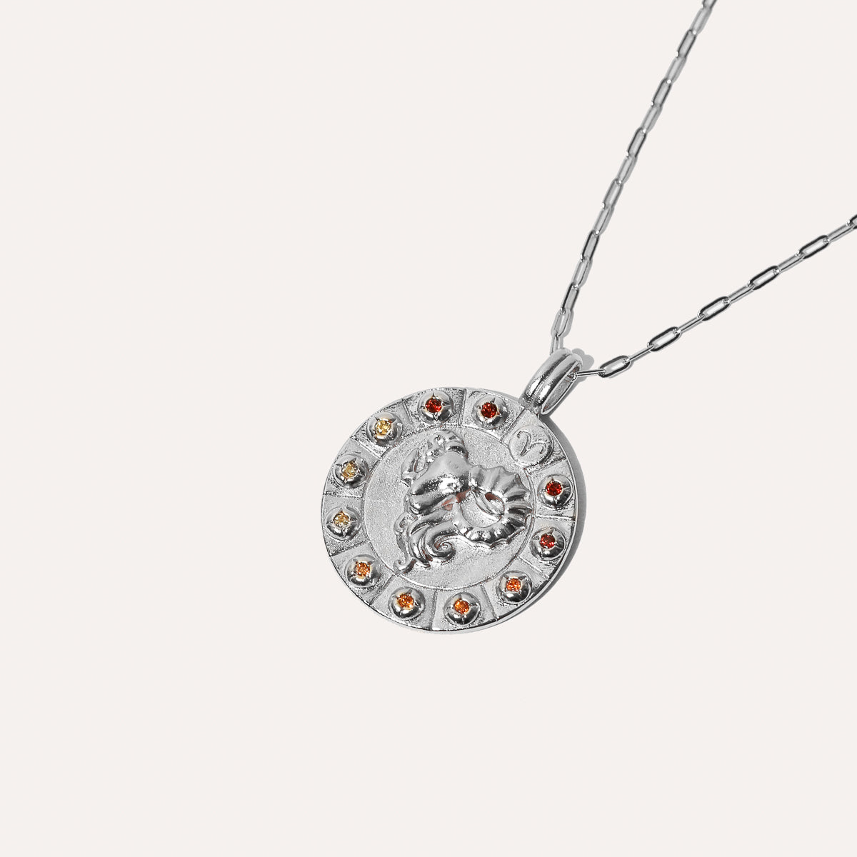 Aries Bold Zodiac Pendant Necklace in Silver flat lay