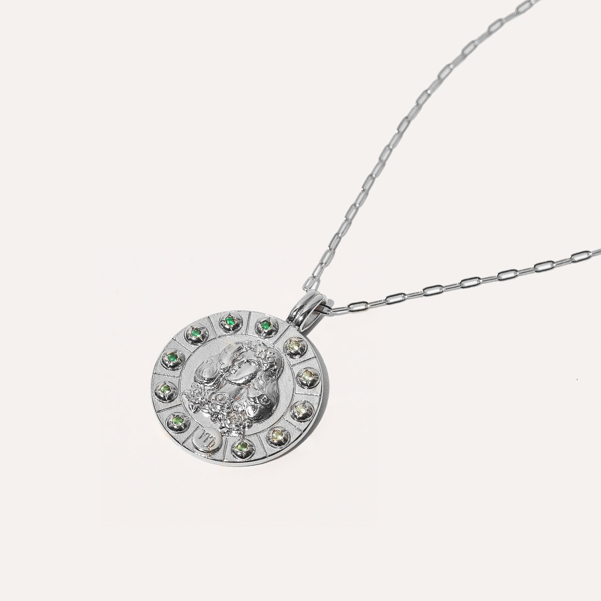 Virgo Bold Zodiac Pendant Necklace in Silver flat lay