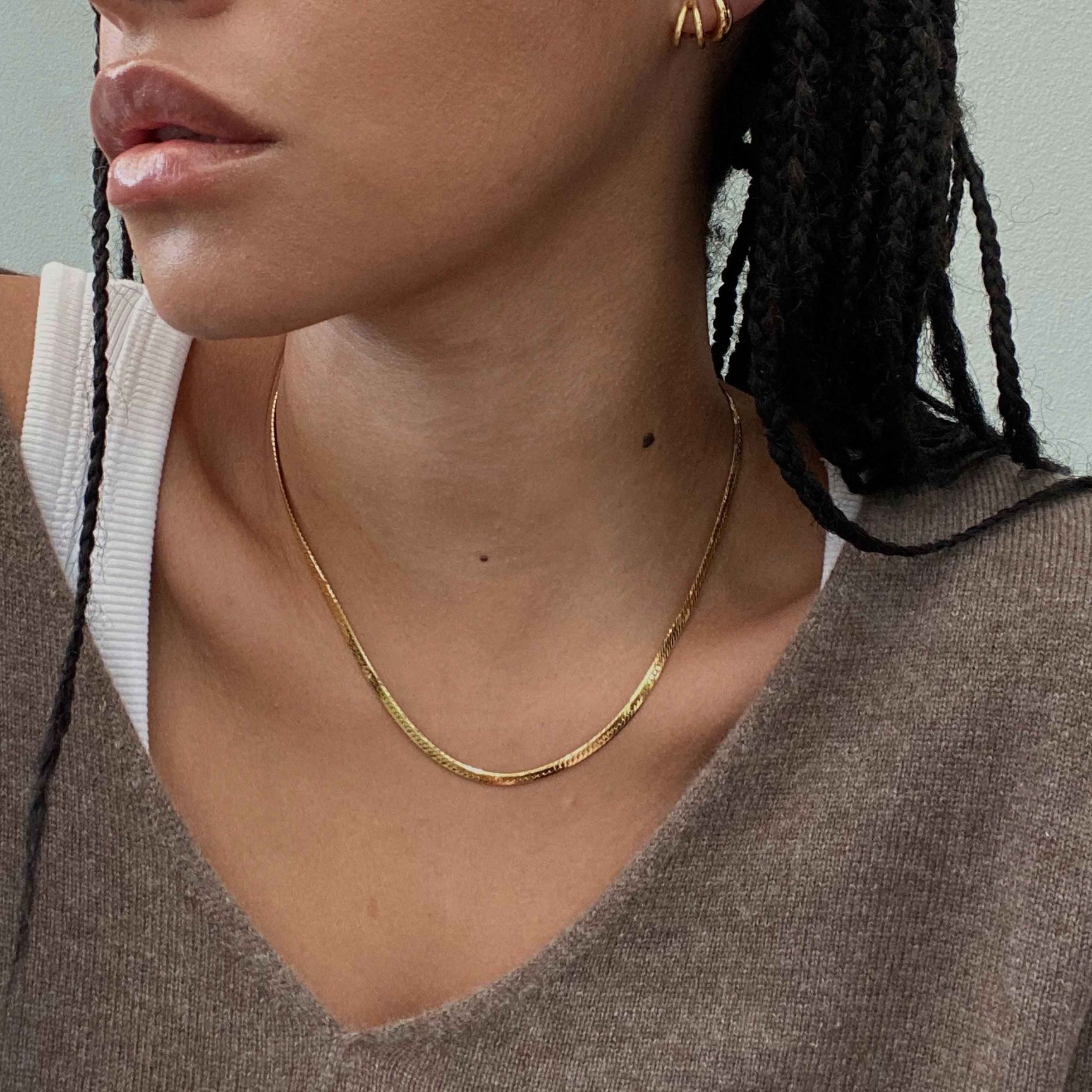 Snake Chain Necklace in Gold worn shot