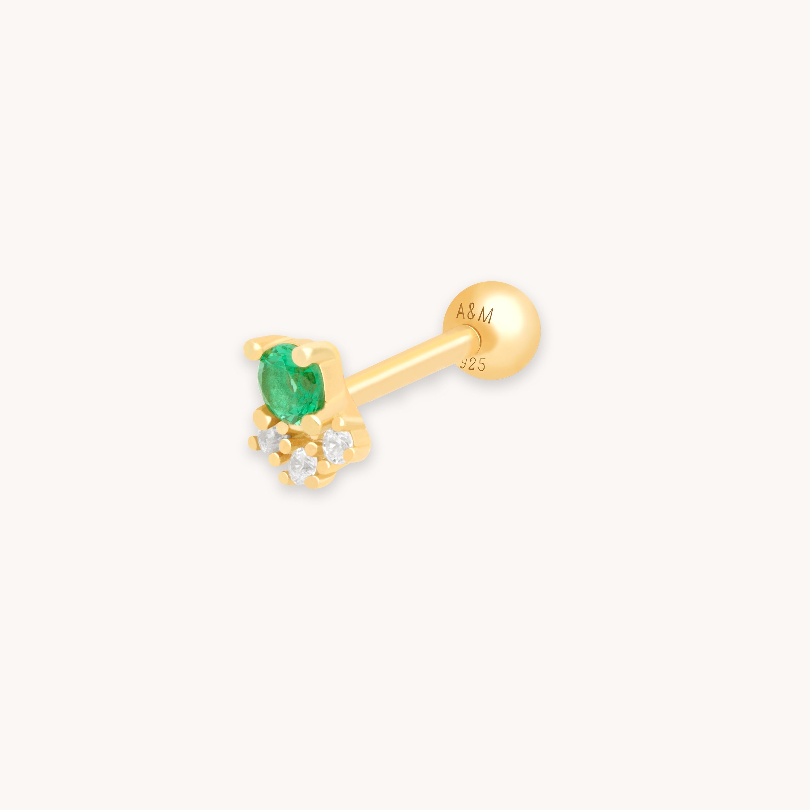 Emerald & Crystal Gold Barbell Earring | Astrid & Miyu Earrings