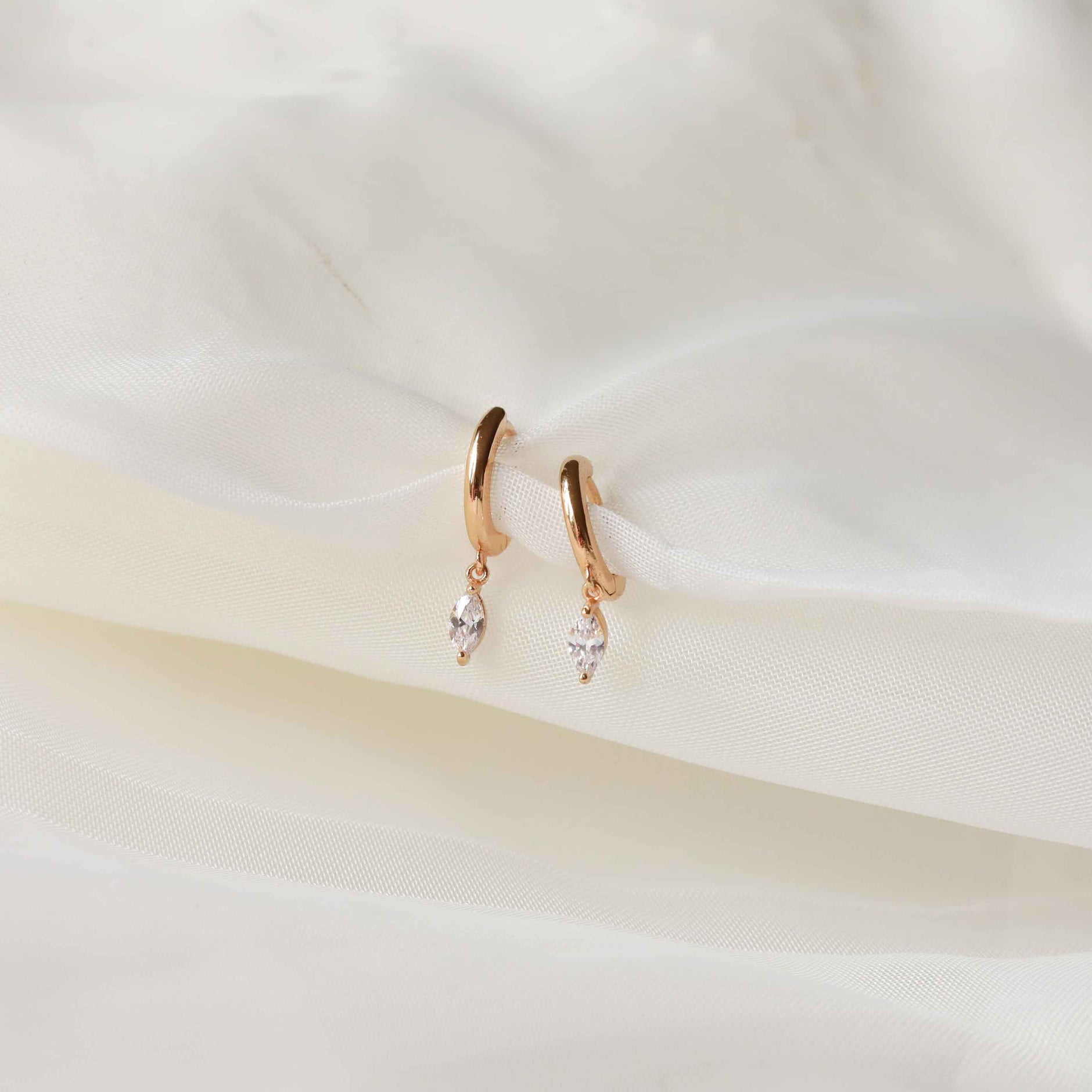18k Gold Plated Jewellery - Navette Charm Huggies in Gold - Huggies - Astrid &amp; Miyu