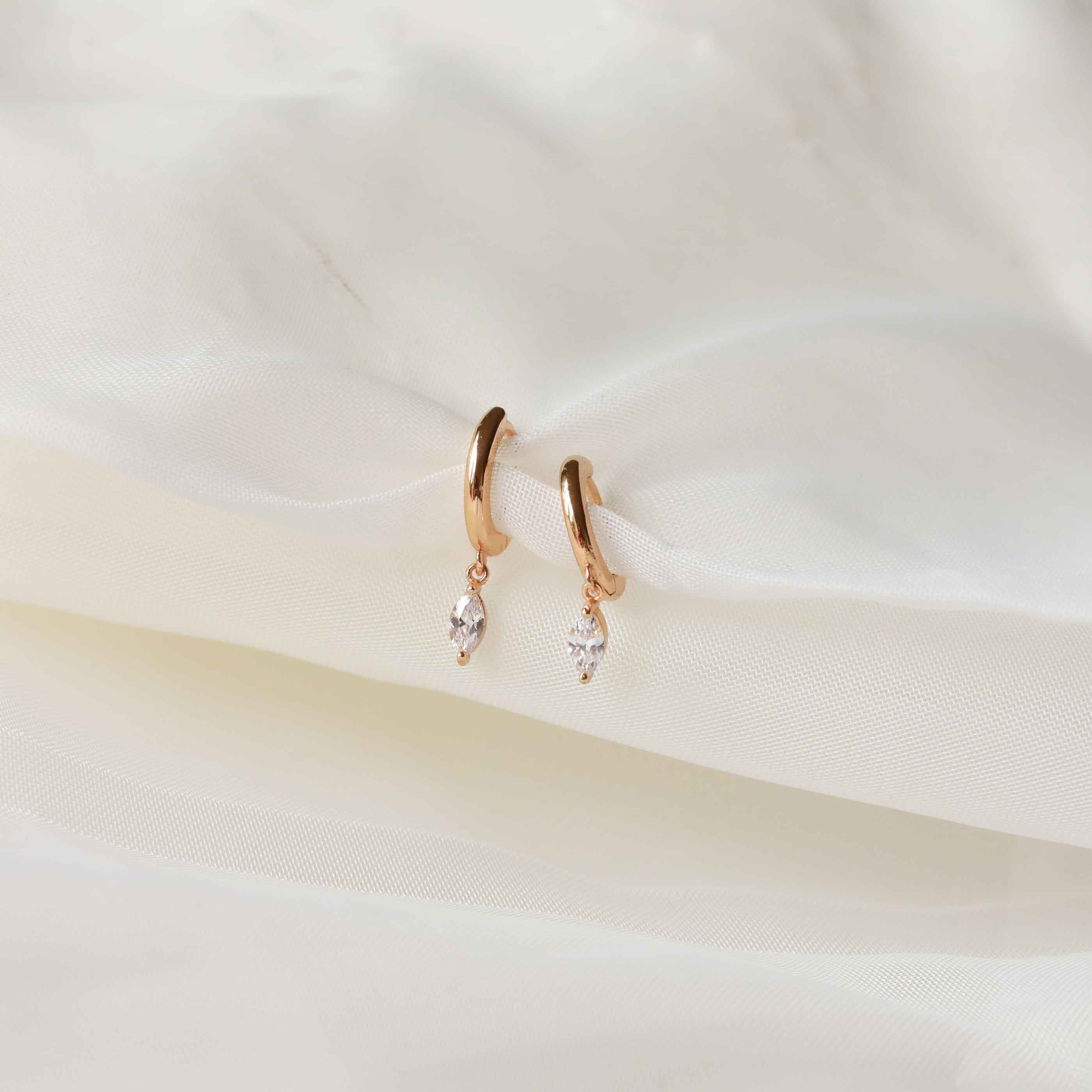 18k Gold Plated Jewellery - Navette Charm Huggies in Gold - Huggies - Astrid &amp; Miyu