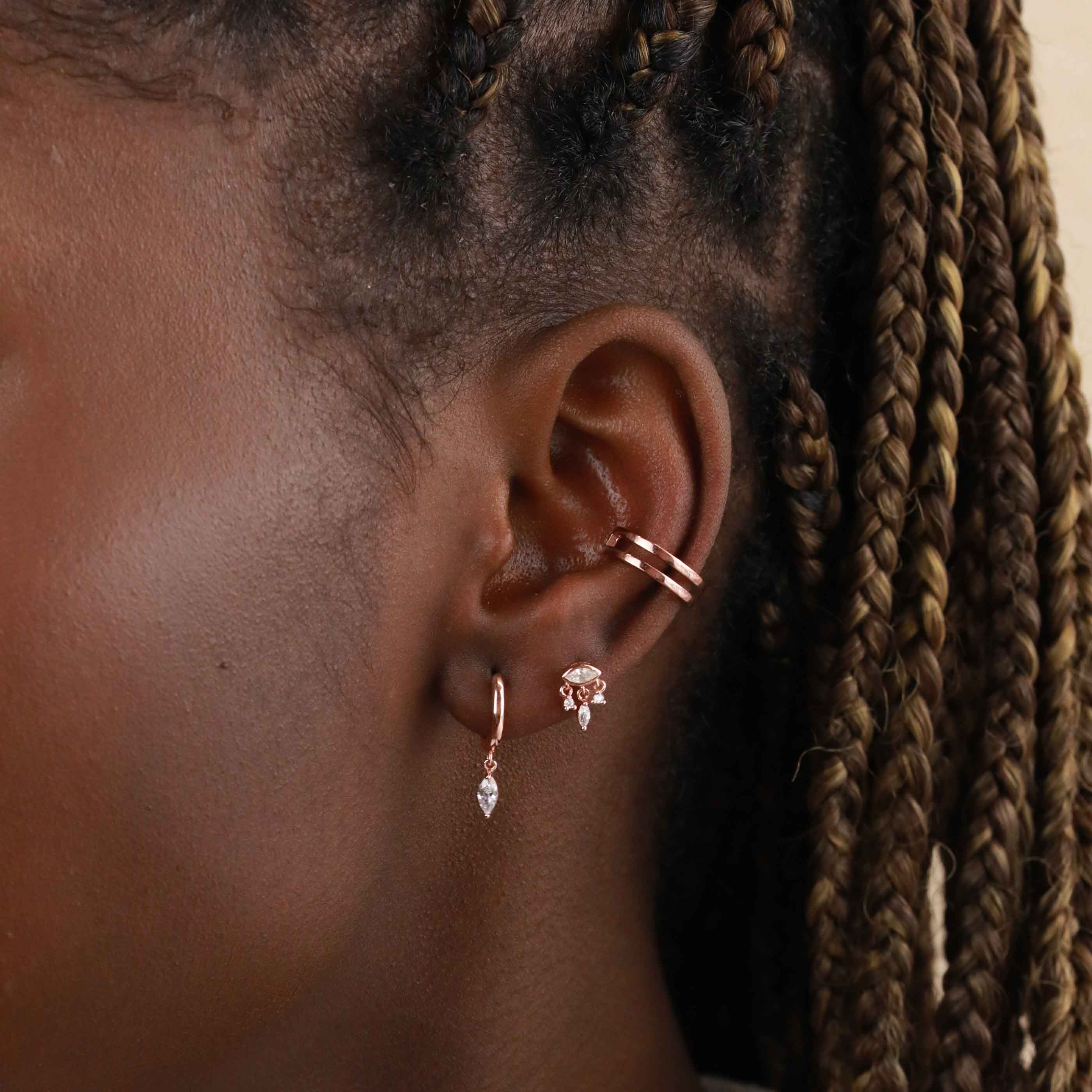 18k Rose Gold Plated Jewellery - Navette Charm Huggies in Rose Gold - Huggies - Astrid &amp; Miyu