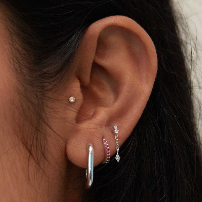 Birthstone Earrings - February Birthstone Huggies in Silver with Amethyst CZ - Huggies - Astrid & Miyu