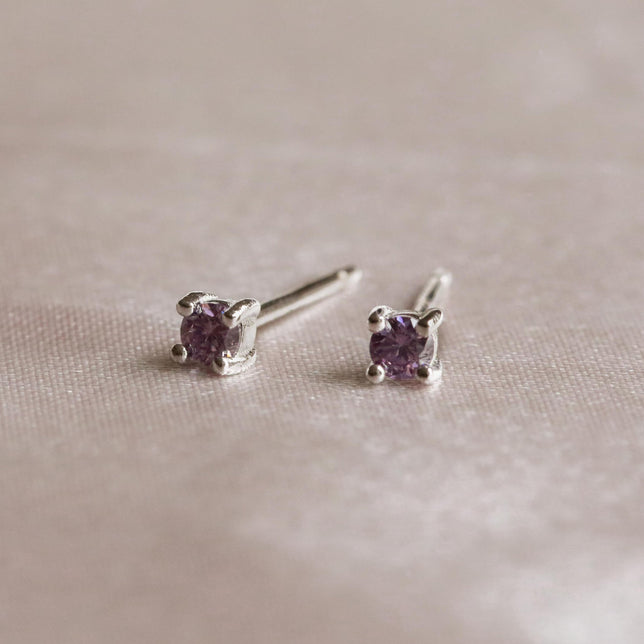 Birthstone Stud Earrings In Silver - February Birthstone Stud Earrings in Silver with Amethyst CZ - Stud Earrings - Astrid & Miyu