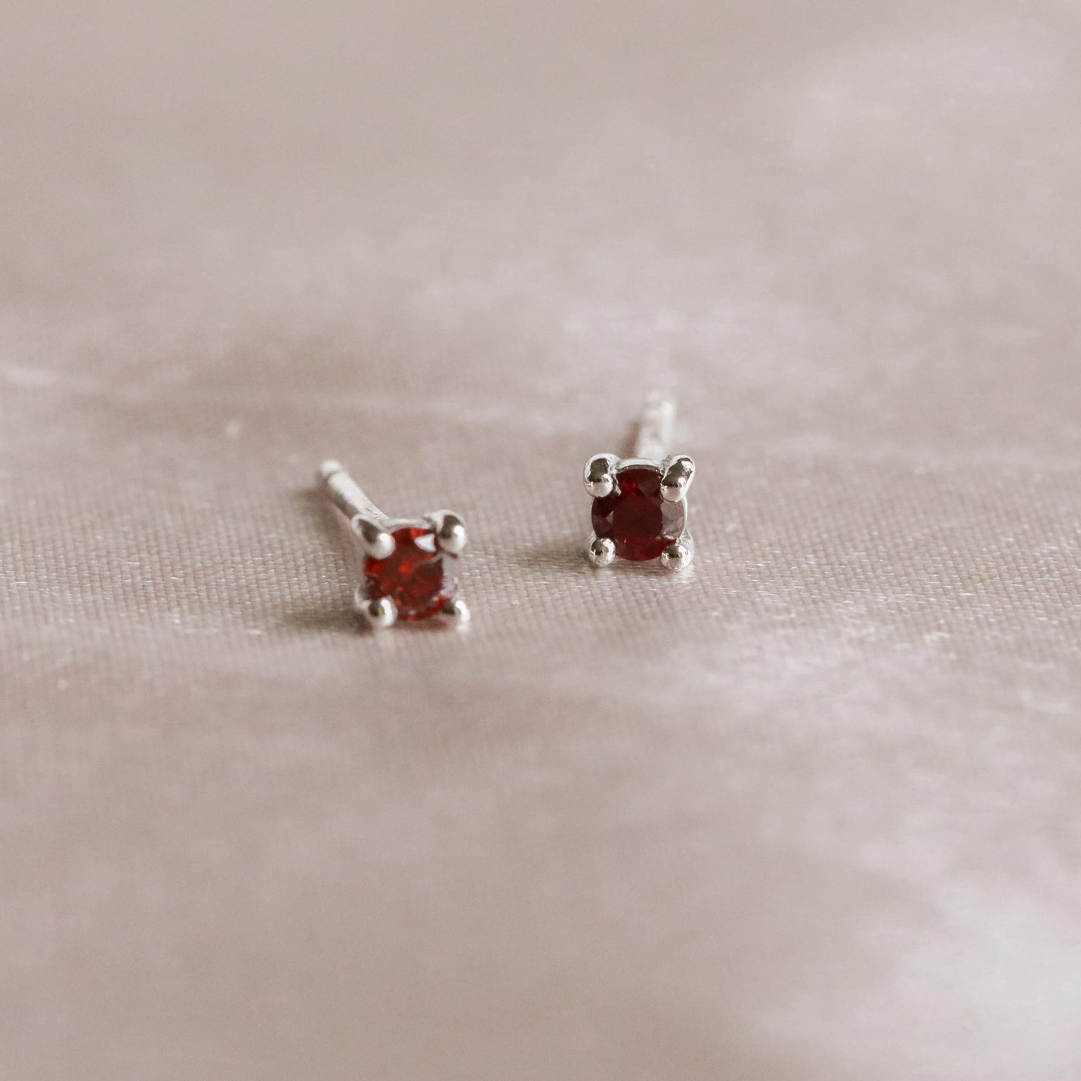 Birthstone Stud Earrings In Silver - January Birthstone Stud Earrings in Silver with Garnet CZ - Stud Earrings - Astrid &amp; Miyu