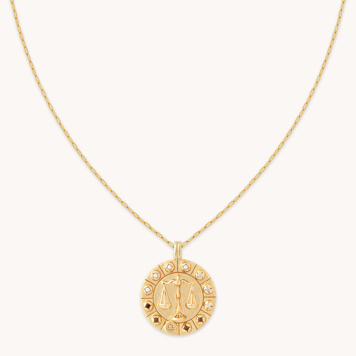 Libra Bold Zodiac Pendant Necklace in Gold