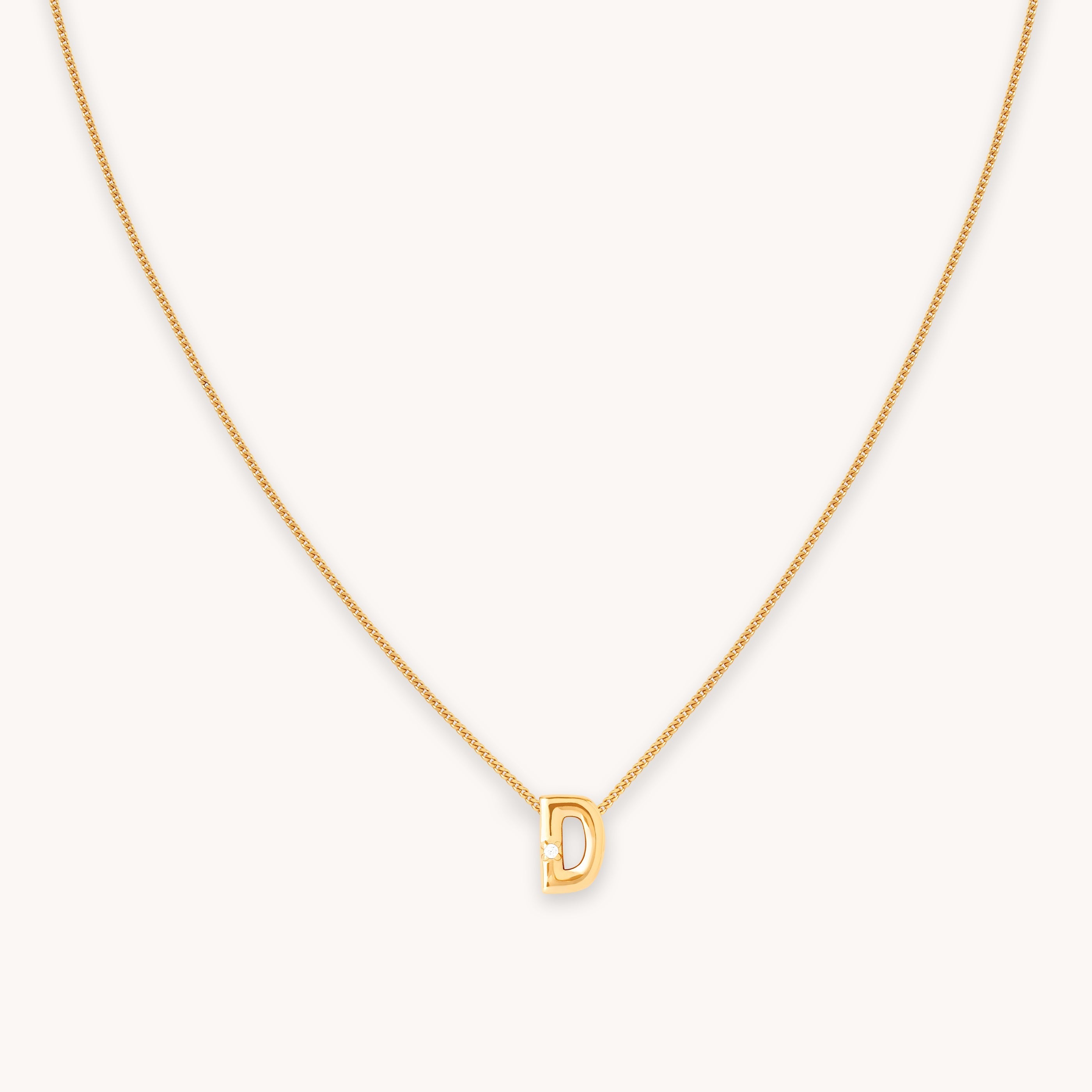 D Initial Pendant Necklace in Gold